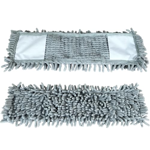 Image of Primeway Microfibre Chenille Flat Mop High Density Pads | Length 43 cm | Width 14cm | Wet & Dry | Water Absorbent | Floor Cleaning Replacement Refill | 75 grams each | Pack of 2 | Grey