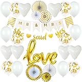 Gold Engagement Party Decorations, 6 Pcs Paper Fans, MR&MRS Banner, Love Foil Balloon, Engagement...