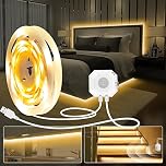 Daymeet Motion Sensor LED Strip Lights, 5M Motion Activated Under Bed Lights Night Lights Indoor 3000K Cupboard Kitchen Lighting Under Cabinet Light for Stair, Hallway, Bedroom,(Warm White) NO APP