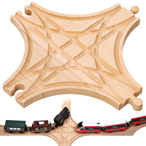 CroBlissful Wooden Train Track Accessories, Forked Wooden Train Tracks Expansion Multi Way Switch Track for Most Major Brand Railway Set