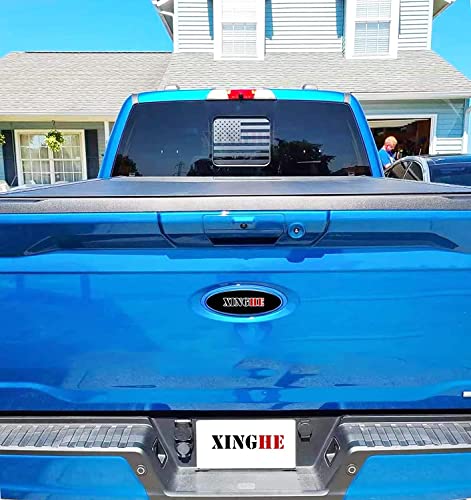 Image of Xinghe for 2015-2025 2026 Ford F150 F250 F350, Rear Middle Window American Flag Decals, Matte Black USA Flag Decal for Truck Back Window, Waterproof Vinyl, Durable and Easy Remove Truck Decal