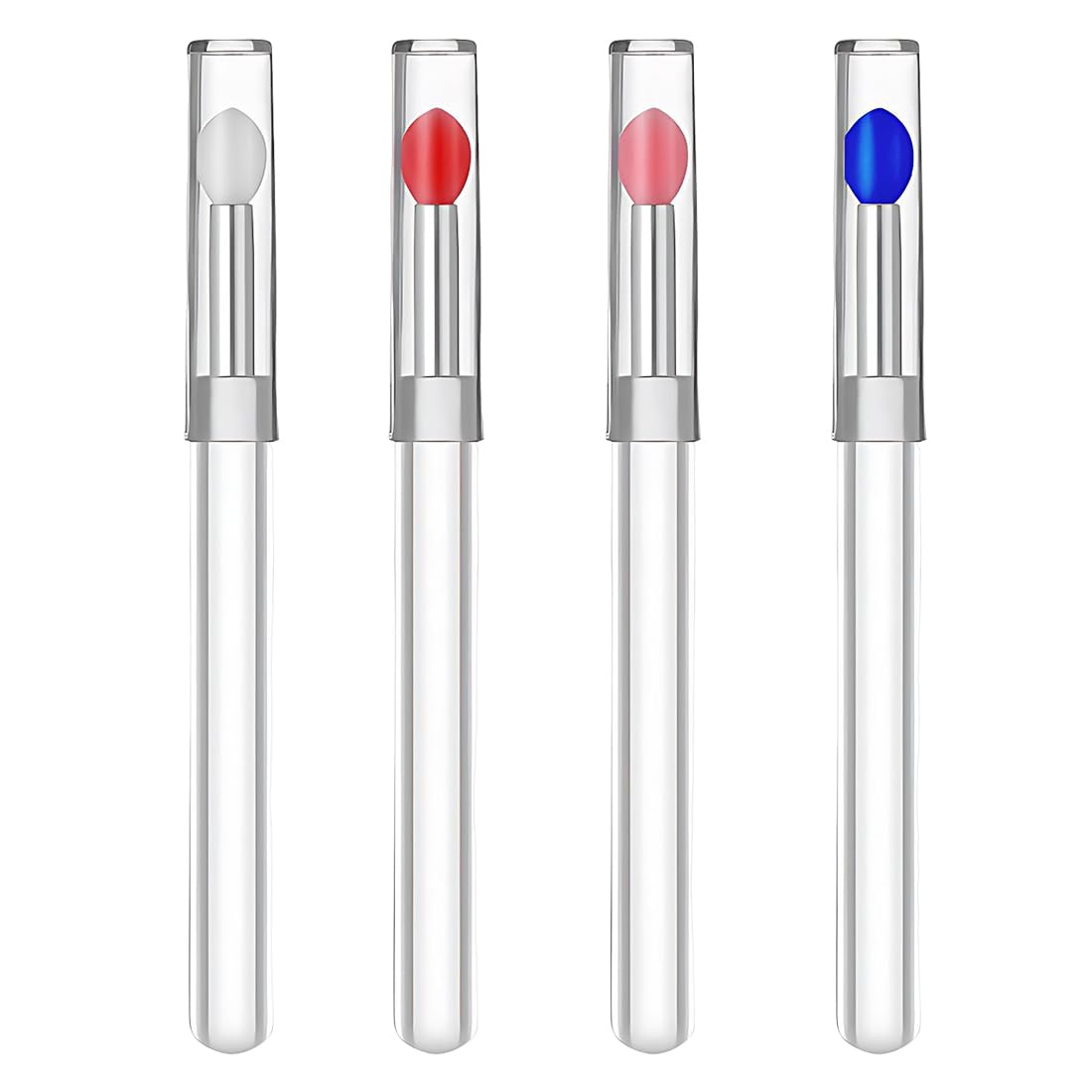 4 Pezzi di Pennelli per Rossetto in Silicone, Applicatori Riutilizzabili per Scrub Labbra, Adatto per tutti i Tipi di Pelle, 11 x 1 x 1 cm, Bianco, Rosa, Rosso Anguria e Blu