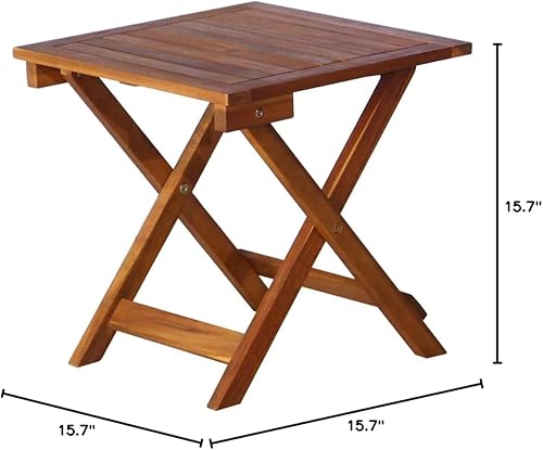 Miniatura 2 de Tumbona con mesa, silla de descanso, silla de patio, muebles de piscina, plegable, adecuada para uso en interiores y exteriores, madera de acacia