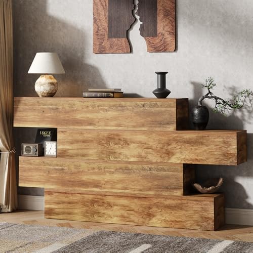 Image of knoworld 63-inches Console Table for Entryway, 4-Tier Storage Entry Table, Farmhouse Wooden Sofa Table Behind Couch, Rustic Foyer Table Hallway Table for Living Room, Unique Design
