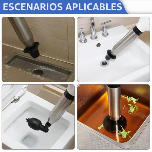 Bomba desatascadora inodoros lavabos aire comprimido kit limpieza tuberías 7