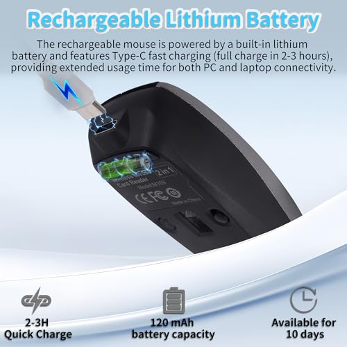 Mini ratón Bluetooth 2 en 1 con lector TF SRAYG recargable para ahorrar espacio 5