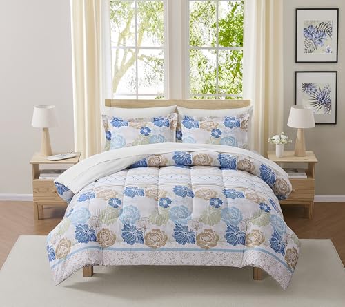 Floral Comforter Set Full Size with Sheets Bed in a Bag – Deep Pocket Fitted Sheet with Elastic Corners, Cozy Comforter, Pillowcases & Shams – Soft Microfiber All Season Bedding – Machine Washable
