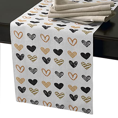 Alago Valentine Table Runner Love Heart Shapes Hand Draw Table Linens Cotton Non-Slip Runners For Home Kitchen Party Wedding Decorations 14" X 72", Valentine's Day Love Heart Table Runner #TOP1