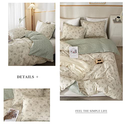 VM VOUGEMARKET Floral Bedding Twin Reversible Gray Beige Flower Duvet Cover Set,Cottagecore Duvet Cover Matching 2 Pillowcases 100% Cotton Chic Girls Bedding Set -Twin(68"x86")