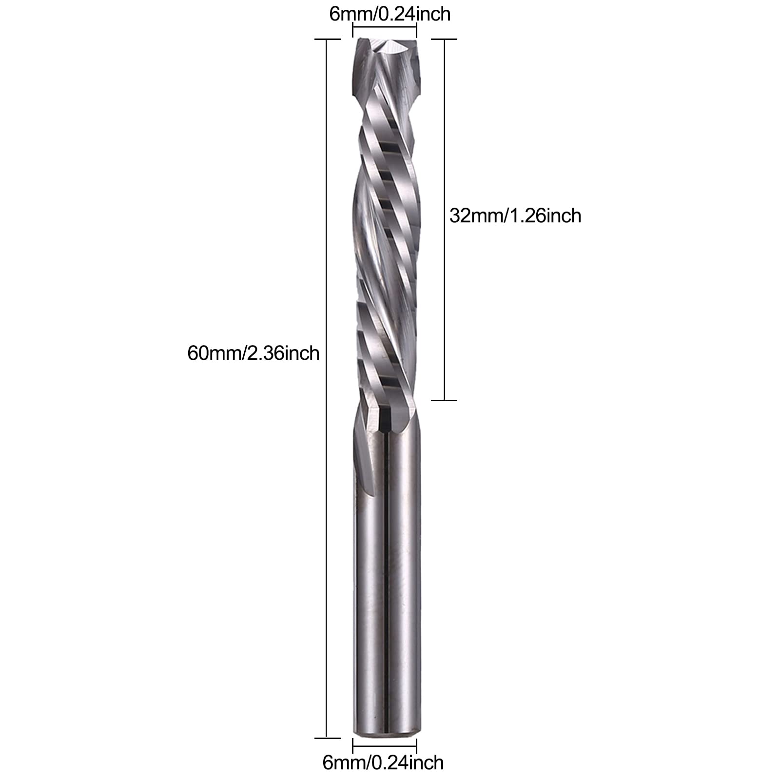 EU_HOZLY 5 sztuk frezów kompresyjnych z twardego metalu Up&Down 2 frezy trzpieniowe 6 mm (0,236 cala) trzpień o średnicy cięcia 6 mm, długość cięcia 32 mm (1,26 cala) do frezarki CNC