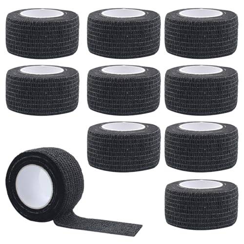 10 Rollos Vendas Cohesivas 2.5cm*4,5m,Cinta Cohesiva,Venda Autoadhesiva,Tape Crossfit,Venda Cohesiva,Venda Elastica Adhesiva,Tape Crossfit Dedos,Vendaje Elástico Cohesivo,Negro
