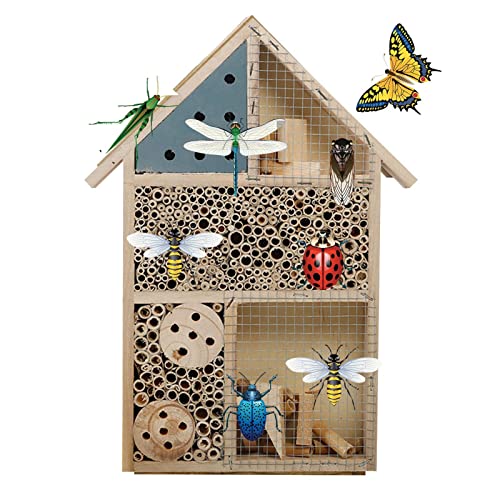 Eayoly Casa de Madera para Abejas | Hotel de Insectos de casa de Abeja de Madera Hecho a Mano - Refugio de Hotel Hecho a Mano para Insectos de hábitat, Hotel de Insectos Colgantes para Abejas