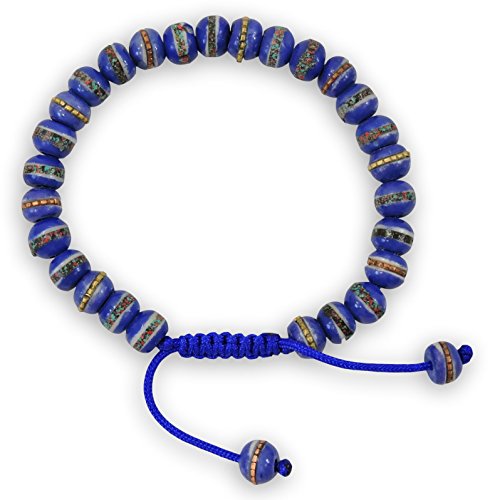 Hands Of Tibet Tibetan Prayer Mala Embedded Medicine Bracelet Yoga Healing Beads Adjustable Wrist Mala Tibetan Prayer Beads For Meditation Many Color Choices (Royal Blue)