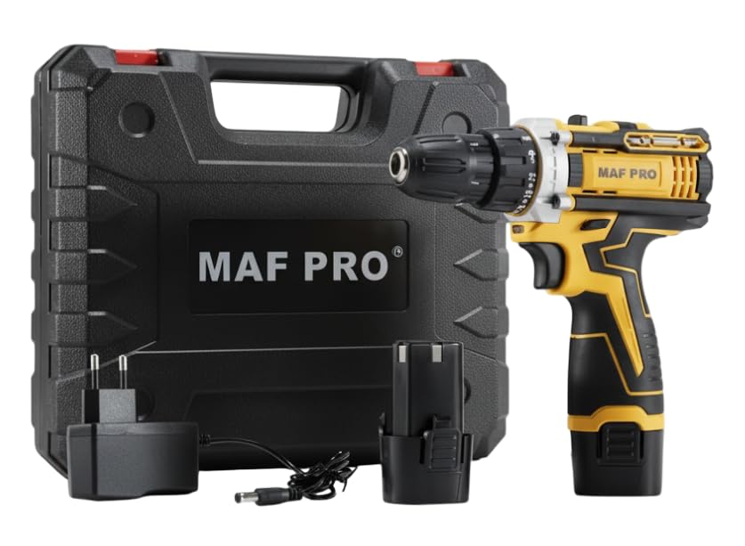 Image of MAF PRO CDLI12108 Cordless Drill Machine 12V, 10mm Keyless Chuck, 18+1 Torque Settings, Variable Speed, Drill Driver for Wood, Metal and DIY Home Use