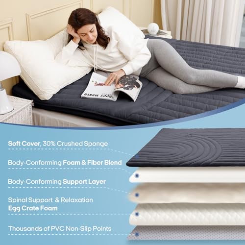 Image of ZonLi Japanese Floor Mattress Futon Mattress Queen Size, Thicken Roll Up Tatami Mat Washable Cover, Portable & Foldable Floor Bed Mattress for Sleeping, Dormitory, Adult