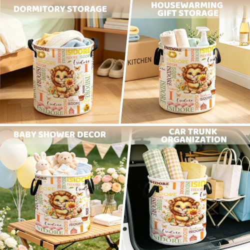 Image of Custom Lion Laundry Hamper, Personalized Laundry Basket with Name, Customized Dirty Clothes Basket for Clothes Toy Bathroom Bedroom Storage,S-16.5 inchX 13.8 inch