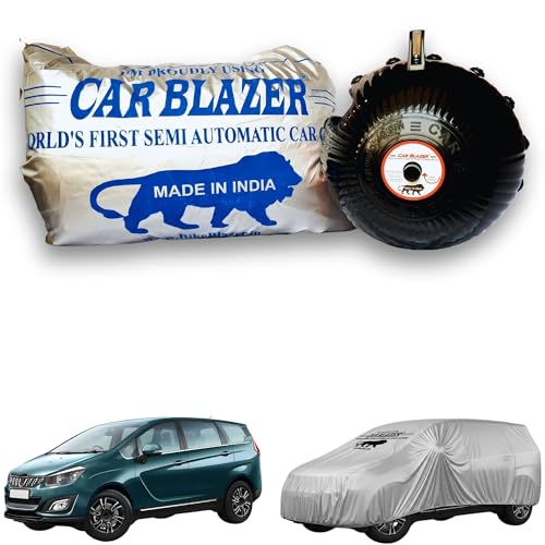 Image of CARBLAZER Portable & Semi-Automatic Full Body Car Covers: Heavy Duty Device| Anti-Theft| Dust & Scratch Proof | Water & Wind Resistant|Custom Fit| Dual-Side Cover, Compatible for Mahindra Marazzo