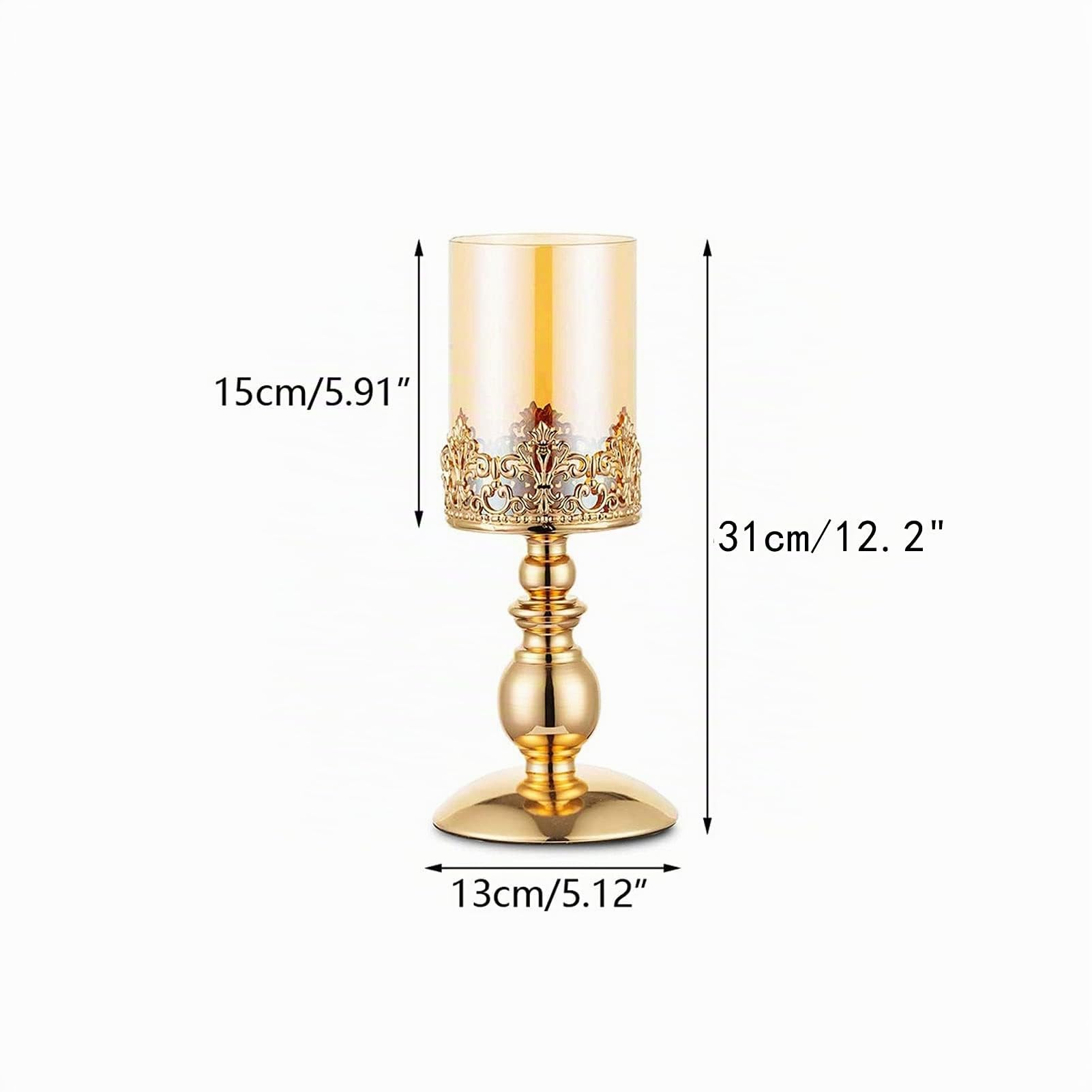 Candelabros de Pilar con Vidrio, Juego de 2 Candelabros Oro para Huracanes Regalos para la Decoración del Hogar, Candelabro para el Aniversario Bodas Centros Mesa para Fiestas Casa, Tamaño Pequeño