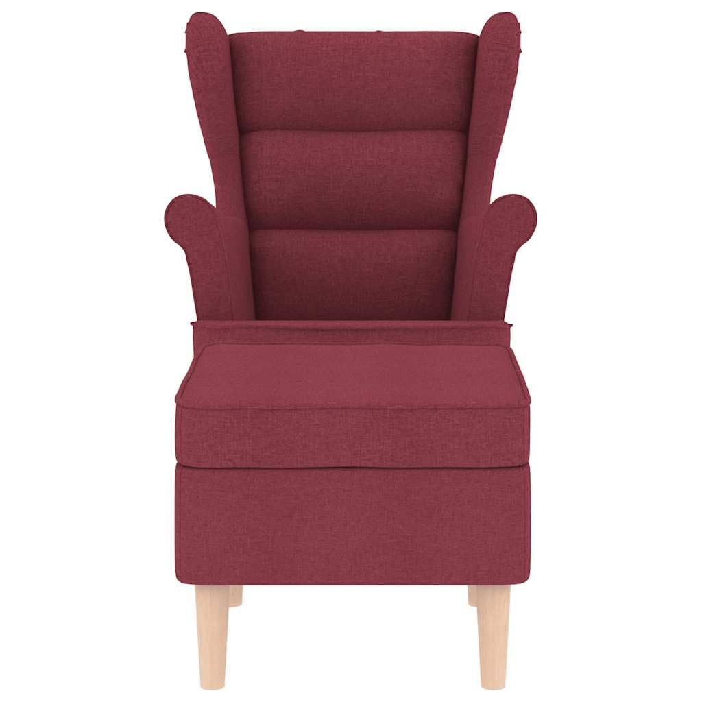 Poltrona con poggiapiedi, in tessuto vinaccia, comoda poltrona imbottita per soggiorno, camera da letto, sala lettura, salotto per adulti