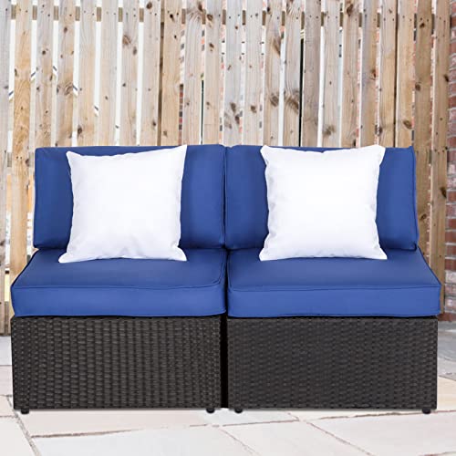Kinbor Outdoor Patio Furniture 2 Piece Sectional Sofa All Weather Pe Rattan Armless Sofa Conversation Set With Washable Couch Cushions And 2 Pillows For Garden, Pool, Backyard #TOP1