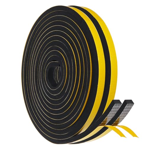 SHSMPXOY Nastro Autoadesivo in Schiuma Guarnizione Finestra Adesiva Isolamento Acustico Porta 6x10mm Striscia di Schiuma per Anti Freddo, Isolamento Acustico, Anti-Collisione (4M x 2Rotoli)