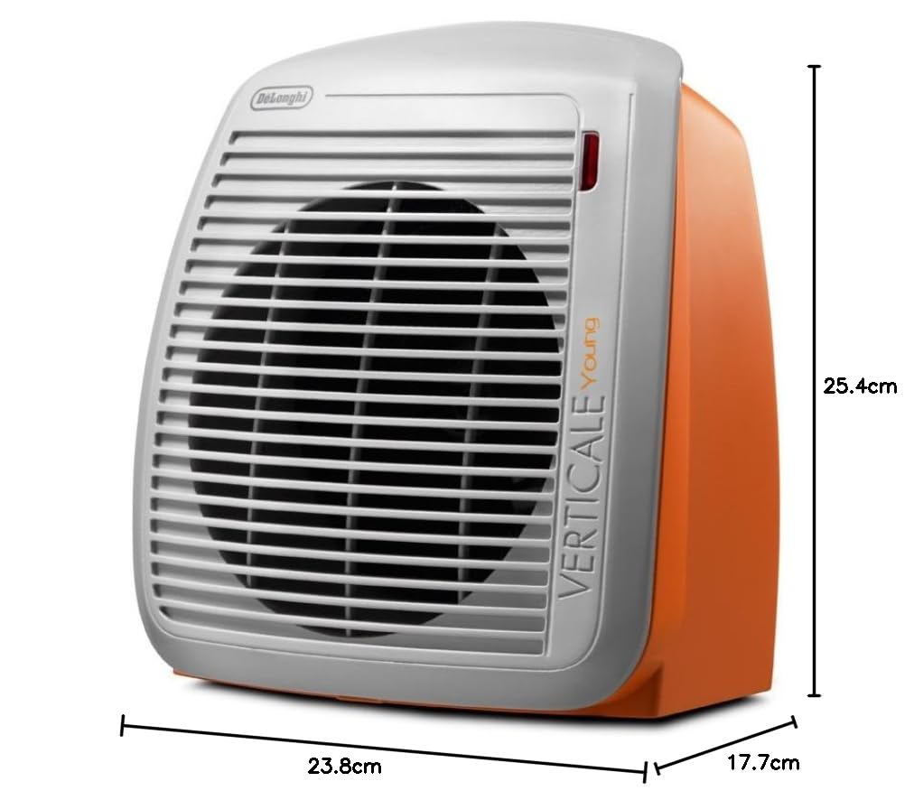 De'Longhi Verticale Young HVY1020 GYOR termowentylator, funkcja Anti-Frost, termostat bezpieczeństwa, ochrona przed kapaniem, pomieszczenia do 60 m3, 2000 W, szary/pomarańczowy