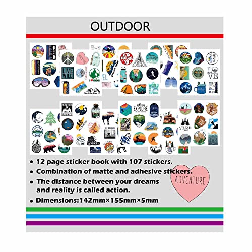 Outdoor Hiking Adventure Camping Stickers Pack 107Pcs, Waterproof Vinyl Travel Wildlife Stickers For Water Bottle Laptop Hydroflask Cup Car, Wilderness Nature Decals For Camper Boys Adults Teens Girls #TOP5