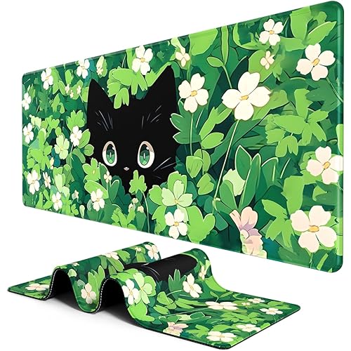 Image of Printed Gaming Mousepad - Premium Stitched Edges, Smooth Surface,Size 11x23 inches, Non-Slip Rubber Base - Ideal for Office & Gaming Setup (Anime Grass cat)