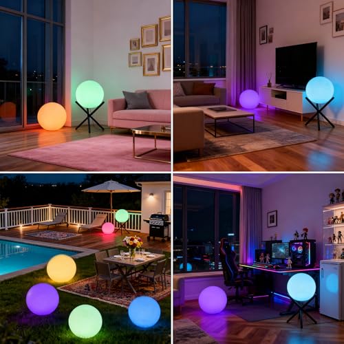 Image of Lightdot 12-Inch RGB+CW Smart Globe Floor Lamp, Corner LED Ball Light with Remote Control, 10W 2700K-6500K Multiple Color Changing, Waterproof Glowing Orb Light for Indoor Outdoor Lighting Decors