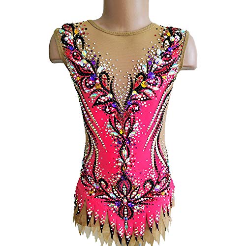 Kmgjc Leotardos de Gimnasia rítmica Leotardos de Gimnasia artística Mujer Chica Leotardos Fucsia Licra Hecho a Mano Enjoyado Look Diamante Sin Mangas Competición Danza Gimnasia rítmica,Fuchsia,L