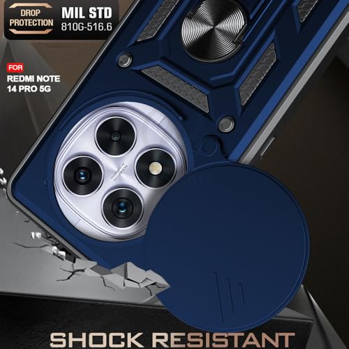 Image of AESTMO Tough Armor Redmi Note 14 Pro 5G Bumper Back Case Cover | Ring Holder & Sliding Camera Shield Cover | 360 Degree Protection Back Case Cover for Redmi Note 14 Pro 5G (Blue)