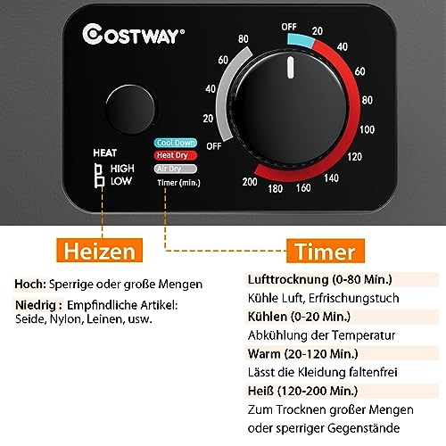 COSTWAY Mini-wasdroger, elektrische droger, afvoerluchtdroger, 2,5 kg, 42 liter, 850 W, 4 droogmodi (grijs) - Image 3