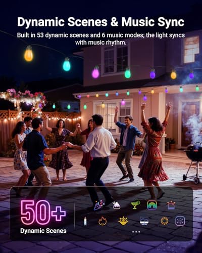 Image of NEEWER 96ft Outdoor String Lights, App Control Smart AI RGB IC W Hanging Outside Warm White Patio Balcony Backyard Lighting, IP65 Waterproof, 30 LED Bulbs,50+ Scenes, Compatible with Alexa Google,NR01