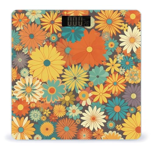 Báscula digital para baño con patrón floral y vidrio templado miniatura 1