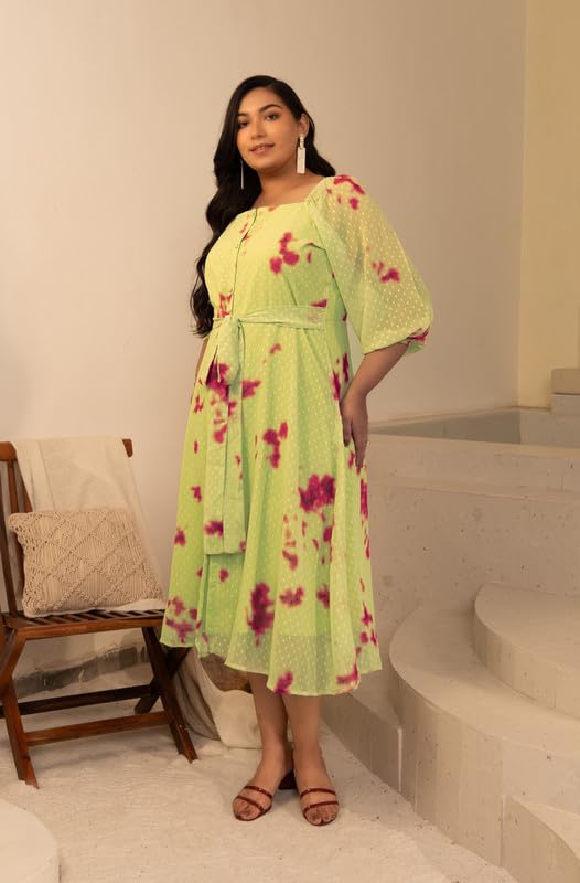 Image of Janasya Women's Georgette Fit and Flare Midi Dress
