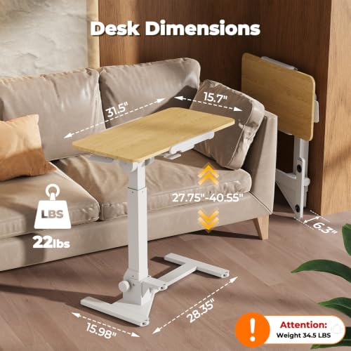 Image of JOY worker Foldable Overbed Bedside Table, 180 Tiltable Mobile Standing Desk with Wheels, 31.5 inch Height Adjustable Rolling Laptop Desk for Home & Hospital Use, Easy Storage, Maple
