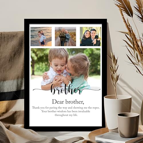 Image of Customized Best Gift For your Brother with 4 Photo Collage print & Customizable Text for Brother, Brother Rakhi Gifts Photo Frame With Photo Upload, Birthday, Couple, Sister, (9.2x12.6 Inch)