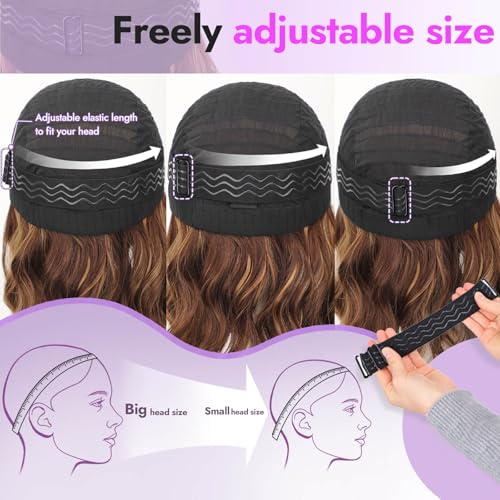 Image of Eawwii Wigs for Women Brown Highlight,Short Wavy Synthetic Lace Wig