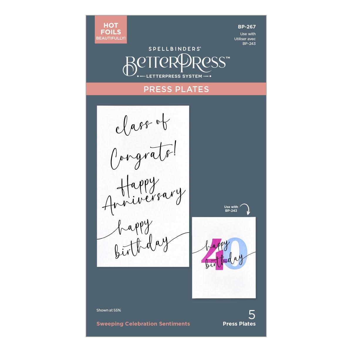 Spellbinders Metal Bp-267 Sweeping Celebration Sentiments Press Plates From The Color Mix Celebrations Collection
