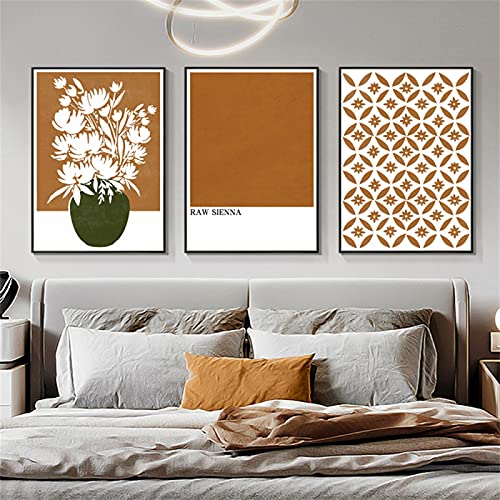 Affiche Fleur Boho Orange et Vert Idéale pour Déco Salon Moderne x3