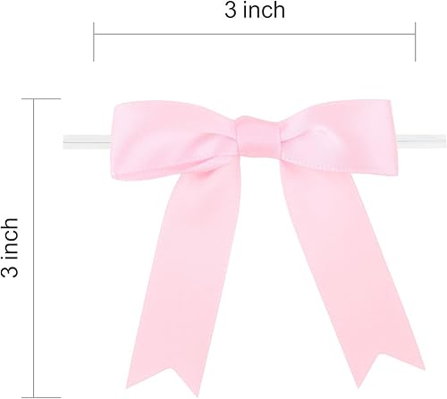 Miniatura 2 de 50 lazos de satén de 3 pulgadas, color rosa perla, preatados, para bolsas de golosinas, cesta de envoltura de regalo, boda, baby shower, cumpleaños,