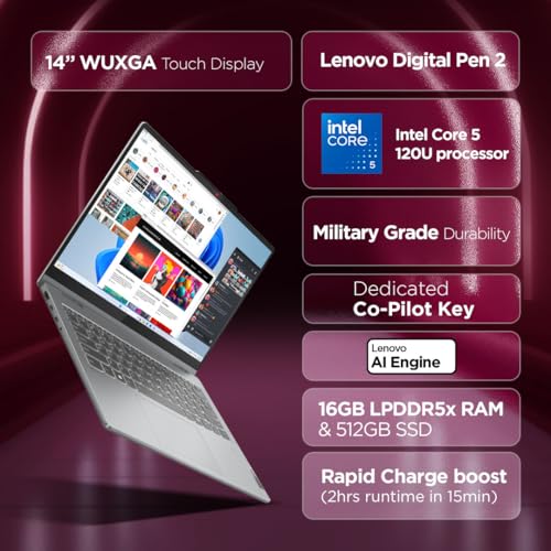 Image of Lenovo Ideapad 5 2-in-1 Intel Core 5 120U 14 inch (35.5cm) WUXGA IPS 300Nits Convertible Laptop (16GB /512GB SSD /Win 11 /Office 21 /Backlit KB /FPR /FHD Camera /Alexa /3 Mon.Game Pass /Grey /1.6kg), 83DT004SIN