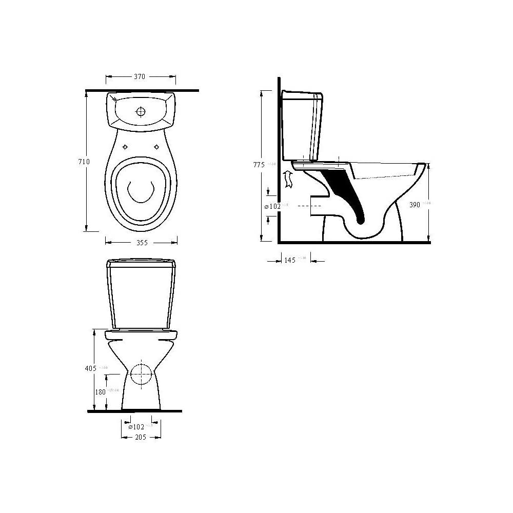 Toilettes sur pied avec fonction taharet et sortie murale horizontale, avec chasse d'eau en céramique et siège de toilette à fermeture douce, ensemble complet