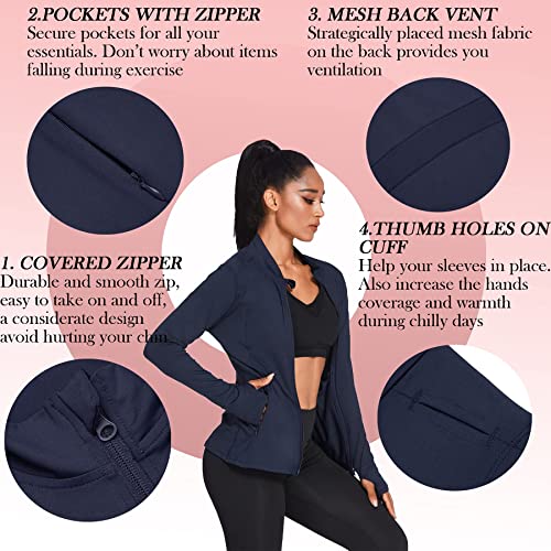 Pinspark Women'S Track Jacket Athletic Workout Running Jacket Full Zip Up Sportswear Lightweight Tops Navy Blue M thumb #4