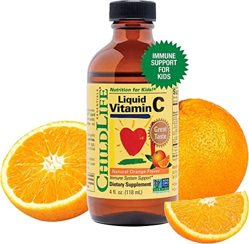 ChildLife Essentials Liquid Vitamin C - Immune Support, Vitamin C Liquid, All-Natural, Gluten-Free, Allergen Free, Non-GMO, High in Antioxidants - Orange Flavor, 4 Ounce Bottle (Pack of 6)