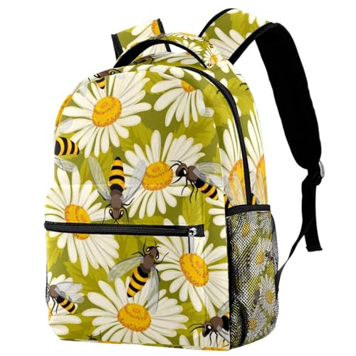 Sac à dos d'école abeilles et marguerite multicolore pour adolescents 40cm