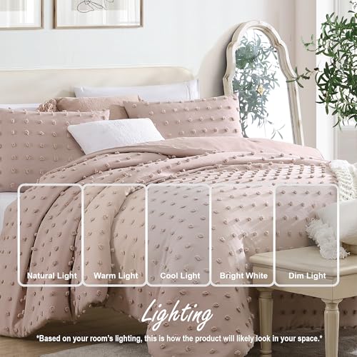 Image of Swift Home Twin /Twin XL Blush Comforter Set - Decorative Tufted Pom Poms Bedding Set - 2 Pieces Bed Linen, 1 Comforter and 1 Pillow Sham