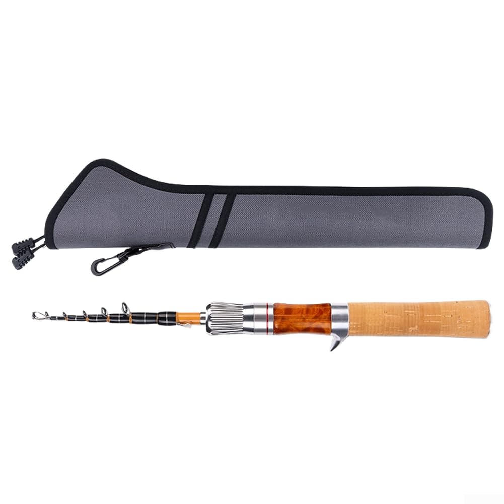 Canna da pesca telescopica compatta da 1,5 metri in fibra di carbonio a 32,5 cm per lancio di esche da esterno portatile Tackle legno tono