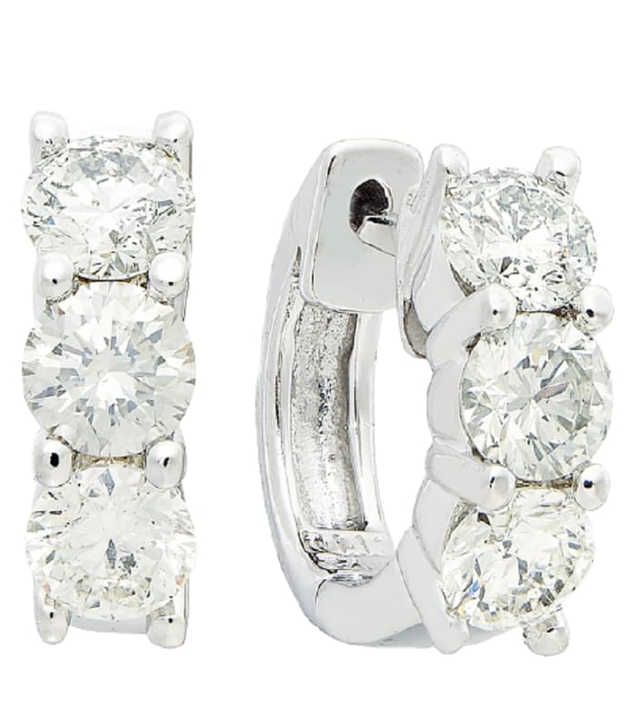 1.20 CT Round Lab Created Diamond Three Stone Huggie Hoop Earrings 14k White Gold Plated Over 925 Sterling Silver