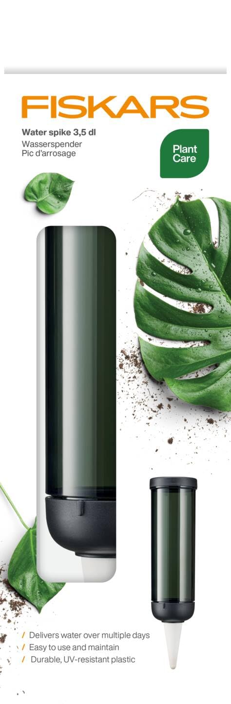 Fiskars Urban Plant Care dozownik wody do roślin, do wnętrz i na balkon, 350 ml, do 5 dni ciągłego nawadniania, 6,4 x 25 cm, ceramika/tworzywo sztuczne, ciemnozielony, 1075380